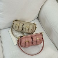 Sac bandoulière rétro en cuir PU à double poche pour femme, avec sangle réglable et boucle dorée