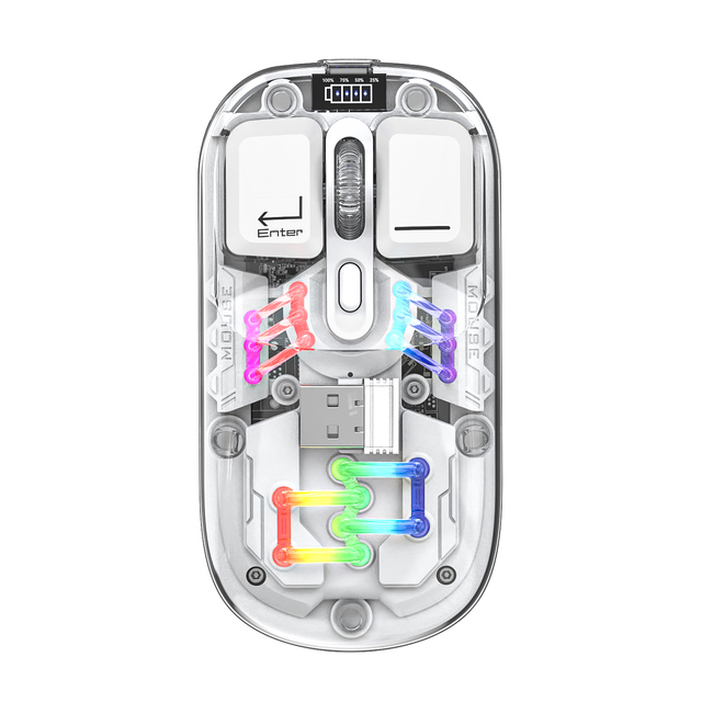 Portable Dual-Mode Rechargeable BT Wireless 2.4GHz USB Gaming Mouse Transparent Design Right Hand for Laptop Tablet PC Notebook