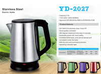 Bouilloire Électrique Sans Fil en Acier Inoxydable 2,0 L avec Base Rotative à 360 Degrés et Contrôle de Température pour Usage Domestique et Hôtelier – Vente en Gros