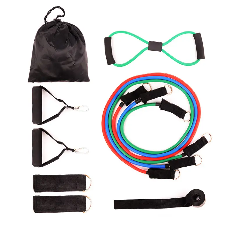 11 PCS Latex Resistance Band Set Workout Band Set with Door Anchor, Handles and Ankle Straps