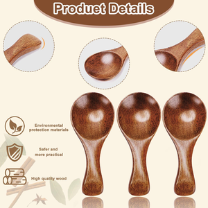 Petites cuillères à la mode en bois de bambou pour condiments, sucre, assaisonnements, sel, miel, café, thé, confiture, moutarde, crème glacée - Product Image 2