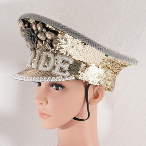 Sombrero Unisex Estilo Y2K con Pedrería <span class=keywords><strong>de</strong></span> Rosas, Gemas en Forma <span class=keywords><strong>de</strong></span> Gota <span class=keywords><strong>de</strong></span> Agua, Lentejuelas, Perlas y Letras BRIDE para Compromiso y Vacaciones - Product Image 4
