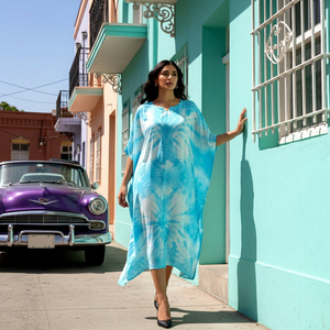 High Quality Designer Rayon <b>Kaftan</b> Tie Dyed <b>Summer</b> Daily Wear Regular Fit Sweetheart neck at Best Price by Supplier - Product Image 1