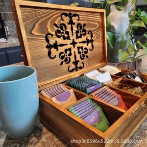 Caja de Almacenamiento de Té de Madera con Múltiples Compartimentos y Cerradura, Organizador de Escritorio, Color Quemado, Forma Rectangular - Product Image 5