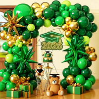 128 Pcs Kit Dekorasi Balon Lengkung Wisuda Hijau dan Emas Kelas 2026 dengan Balon Foil Starburst