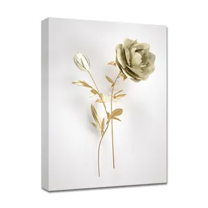 3パネル抽象的なゴールデンベージュの花モダンな額入り植物の壁アートポスターとリビングルームの装飾のための絵画