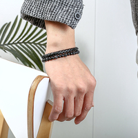 Bracelet Double couche en cuir véritable noir avec perles en pierre naturelle, fermoir magnétique en acier inoxydable
