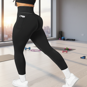 Leggings da Yoga a Vita Alta, Elasticizzati, Senza Cuciture, in Spandex/Nylon, con Tasche e Cuciture a Contrasto, Abbigliamento Fitness per Donne - Product Image 3