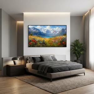 Peinture Alpine Bloom Meadow, toile texturée faite à la main, décoration pour la maison, l'hôtel, l'intérieur, grande œuvre d'art décorative - Product Image 4