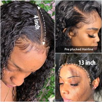 Pelucas de Cabello Natural al por Mayor, Peluca de Cabello Virgen Negro 13x4 con Ondas Profundas, Peluca Brasileña con Frente de Encaje