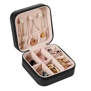 Boîte à bijoux de voyage double couche Boîte de rangement portable pour bagues, colliers, bracelets, montres et bijoux avec fermeture éclair