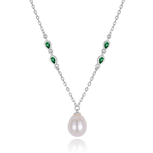 Kalung Liontin Mutiara Kerang Zirkon Hijau Berlapis Emas Perak S925 Perhiasan Wanita Temperamen - Product Image 1