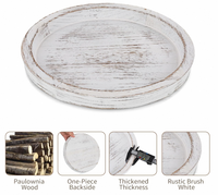 Plateau décoratif rond en bois blanc de style farmhouse, très apprécié, pour le salon, le cheminée et la salle de bain/spa