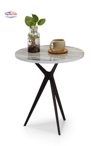 Tối giản không đối xứng hình dạng kỳ lạ nhà văn phòng phòng khách khu vực ăn uống chân kim loại đầu giường màu trắng bên bàn - Product Image 4