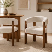 Chaise de salle à manger moderne Japandi en bouclette, fauteuil de luxe en bois massif avec dossier incurvé pour hôtel, villa, restaurant, projet