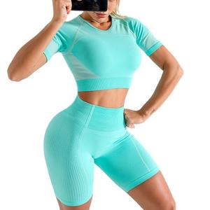 Customs logo Printed <b>Womens</b> Quick Dry Sportswear Spandex Polyester Fitness Gym Sports <b>Short</b> Sleeve Jogger Yoga Sets <b>for</b> <b>Women</b> - Product Image 1