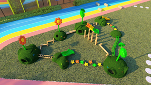 Parcours d'obstacles interactif Kidscamp pour enfants - structure <span class=keywords><strong>de</strong></span> jeu extérieure en bois/PVC/plastique/métal résistante au vent avec toboggans - Product Image 6