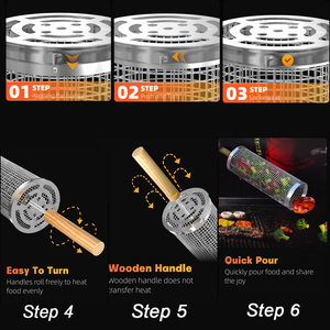 Cestas para asar a la parrilla para barbacoa al aire libre, tubo de red para barbacoa, accesorios de barbacoa de malla redonda grande de acero inoxidable - Product Image 3