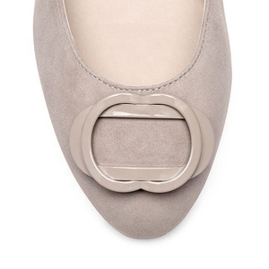Crema boca baja del dedo del pie redondo de cuero de gamuza desnuda planos de <span class=keywords><strong>mujer</strong></span> dulce zapatos de bailarina - Product Image 4