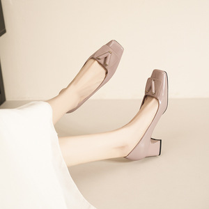 5688-13 Solid Square Toe Pumps <b>Block</b> Heel Fashion Trend Buckle Formal Women Shoes - Product Image 3