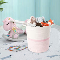 Panier à linge en corde KUYUE, tissu multicolore en coton blanc et rose, pliable, logo personnalisé, sac OPP