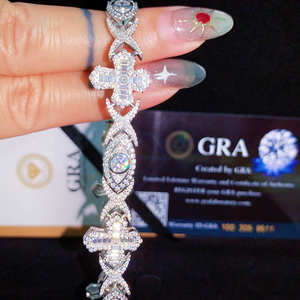 Pulsera <span class=keywords><strong>de</strong></span> Cadena Cubana Infinita con Cruz <span class=keywords><strong>de</strong></span> <span class=keywords><strong>Plata</strong></span> 925 Certificada por GRA y Moissanita - Product Image 6