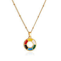 Collar de Cadena con Colgante de Disco Arcoíris de Acero Inoxidable 316L Chapado en Oro de 18K Estilo Bohemia para Mujer, Aniversario