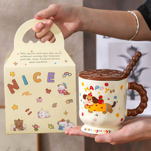 Taza de cerámica Cerouky Dachshund con tapa y cuchara de 350 ml para café, té, desayuno, regalo - Product Image 2