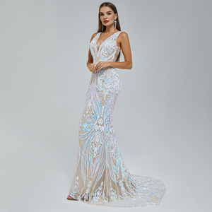 Ocstrade Customs ropa mujer sin mangas vestido de noche lentejuelas cuello en V espalda descubierta tren lujo vestidos de graduación <span class=keywords><strong>2023</strong></span> - Product Image 2