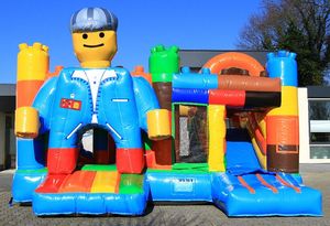 Château gonflable à thème de blocs de construction avec toboggan, grand château gonflable pour enfants, idéal pour les fêtes - Product Image 2