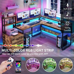 Supporto per <span class=keywords><strong>stampante</strong></span> Monitor marrone rustico a forma di L scrivania reversibile tavolo per Computer con cassetti angolo scrivania - Product Image 4