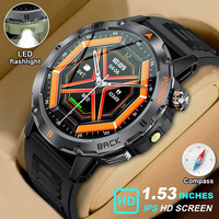 Reloj Inteligente Deportivo para Exteriores, Resistente al Agua IP68, Linterna LED, Monitor de Salud, Llamadas, Cámara Remota, Multifunción