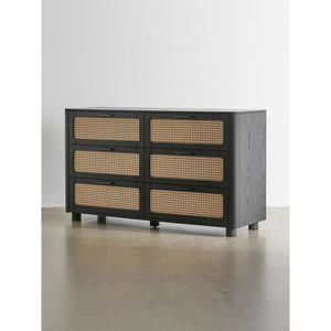 ตู้ลิ้นชักไม้เนื้อแข็งสไตล์ฝรั่งเศส 6 ลิ้นชัก พร้อมตู้เก็บของหวายสีดำ เฟอร์นิเจอร์ห้องนอน - Product Image 3