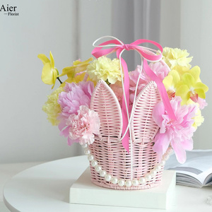 Aierflorist nuevo 2023 Pink Bunny Ears Flowers Flower <span class=keywords><strong>Basket</strong></span> Pearl <span class=keywords><strong>Fruit</strong></span> Regalo creativo cesta de flores - Product Image 3