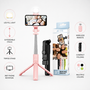 Trípode Selfie Stick Clásico JC-11S con Luz LED de Relleno, Mango Ligero de Acero Inoxidable de 830 mm - Product Image 3