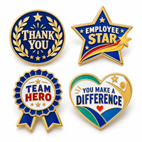 Pins de revers et badges de récompense pour Employé du Mois, en émail souple ou dur, avec motifs 'Merci' et 'Je vous remercie', personnalisables en usine