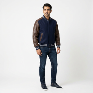Custom 100% Cotton Breathable Winter <b>Baseball</b> Varsity <b>Jacket</b> <b>for</b> <b>Men</b> with Stand Collar Premium Fabric Classic College Style - Product Image 1