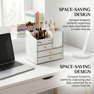 <span class=keywords><strong>Caja</strong></span> de Almacenamiento de Cosméticos de Madera Grande para Escritorio, con Espejo, Tipo Cajón, Estilo Coreano, Reorganizable - Product Image 1