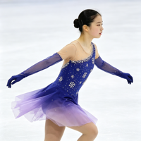 Robe de patinage artistique bleu violet avec strass, manches longues en maille, jupe irrégulière pour enfants et adultes, compétition et performance