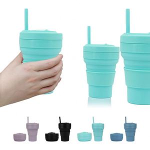 Nouvelle bouteille d'eau pliable 2024, pliable, 350 ml, bleue, sans BPA, en silicone, avec paille - Product Image 5