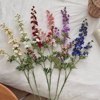 3 Tangkai Bunga Delphinium Ajacis Biru Buatan Panjang dari Sutra untuk Dekorasi Ruang Tamu Rumah, Properti Fotografi Pernikahan