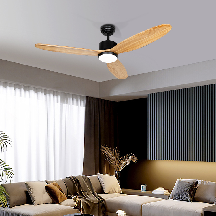 Eco 52 inch BLDC remote control solid wooden 3 blades ceiling fan wood ceiling fan with light