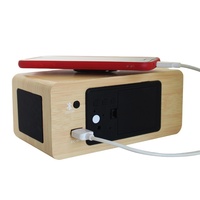 2021 Nieuwe Ontwerp 4.2 Blue Tooth Speaker Houten Led Wekker Met Draadloze Telefoon Oplader