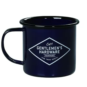 OEM wholesale adventure personalized dark blue plain monogram retro imitation custom enamel metal camping coffee water cup mug