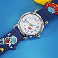 Montre à mouvement à quartz en plastique avec bracelet de 37 mm et 16 mm, motif astronaute de dessin animé, avec boîte