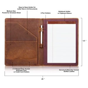 Bloc-notes en cuir de vachette véritable vintage presse-papiers A4 dossier juridique Ipad 10.5 pouces tablette ordinateur étui de protection - Product Image 2