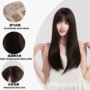 Peluca Larga y Lisa Negra con Flequillo, Estilo Natural para Uso Diario, No Requiere Planchado, Cabello Sintético Resistente a Altas Temperaturas, Peluca para Mujer - Product Image 4