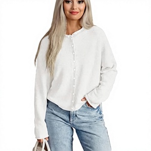 Pull en tricot blanc à boutons sur le devant, manches longues, couleur unie, pull-over pour homme, coupe classique, 100% coton - Product Image 1