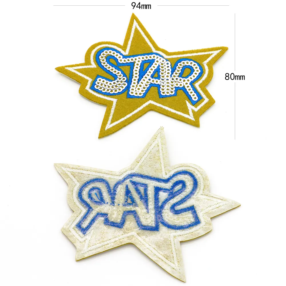 Bordado personalizado con apliques de estrellas, bordado con diseños de cuentas, parches bordados, insignia personalizada, suministro de fábrica