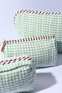 Elite Twills Sea Green Hand <b>Block</b> Printed 100% Cotton Quilted Pouches Batting YKK Brass Zippers Classic Durable for Best Price - Product Image 2